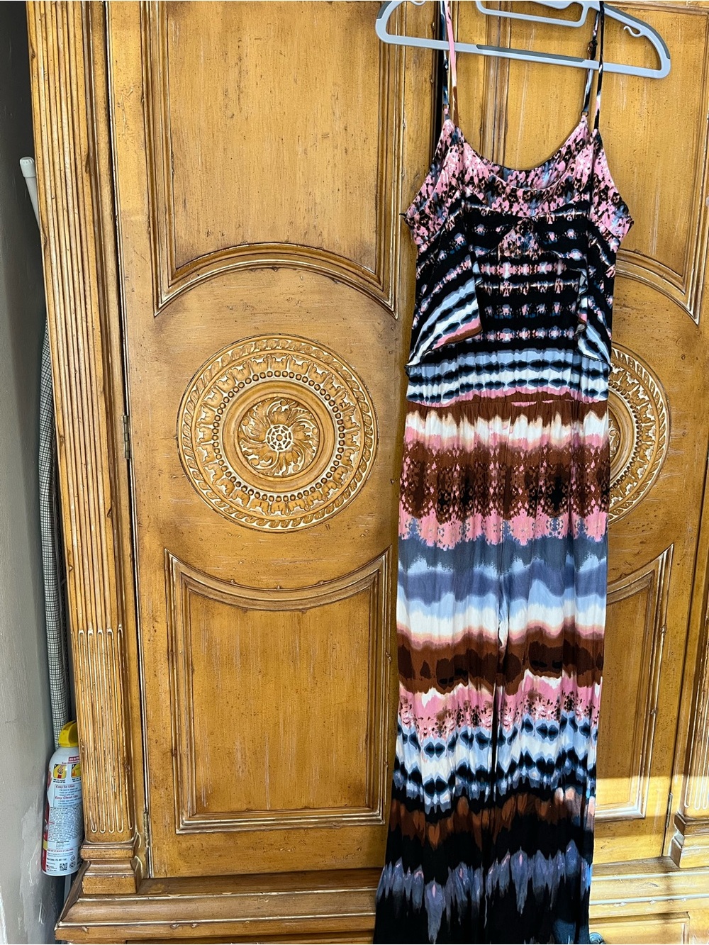 Mimi Chica Pink Black Brown Tie-Dye Maxi Sundress